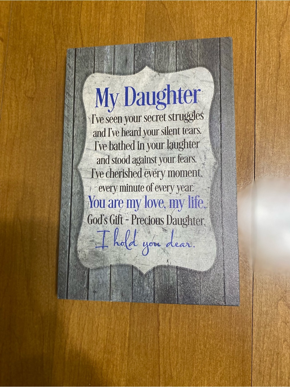 Dexsa My Daughter Wall/Table Plaque - Gray Wood with Blue Text, New